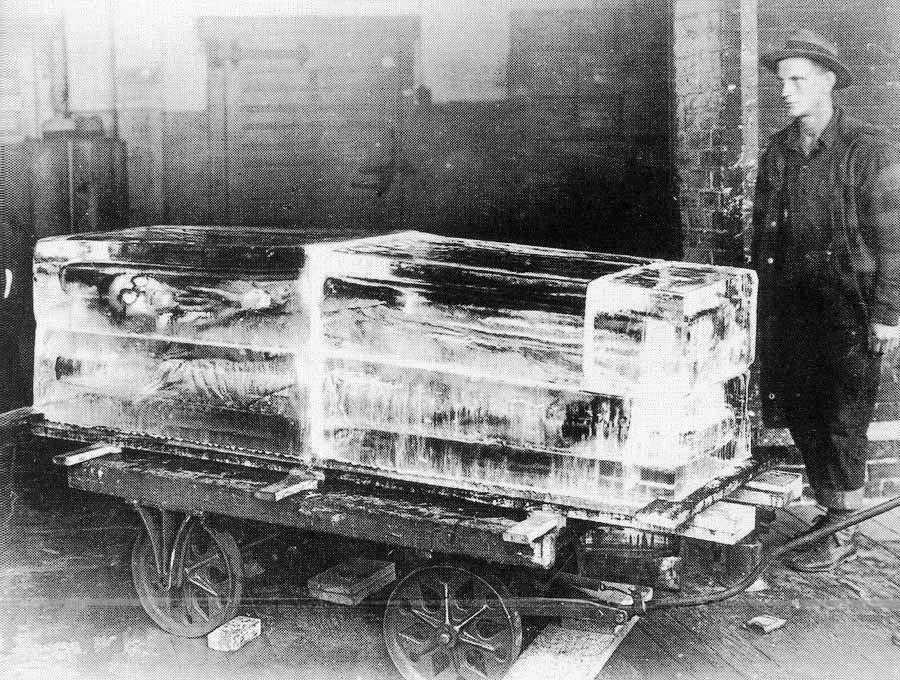 Mr Moro successfully being frozen in cake of ice